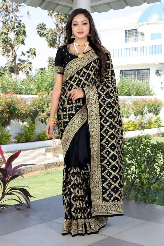 Black Vichitra Silk Embroidery Saree NCSD11210843