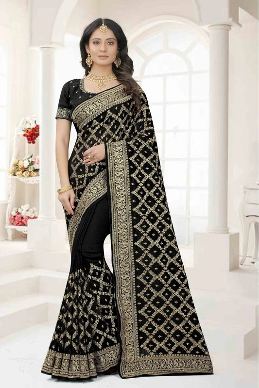 Black Vichitra Silk Embroidery Saree NCSD11210860