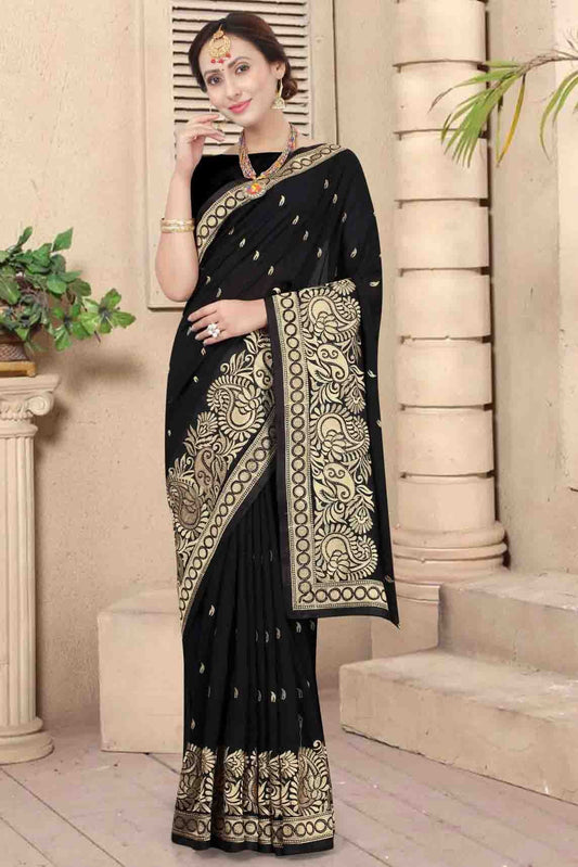 Black Vichitra Silk Embroidery Saree NCSD11210865