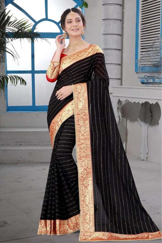 Black Vichitra Silk Lace Saree NCSD11210577