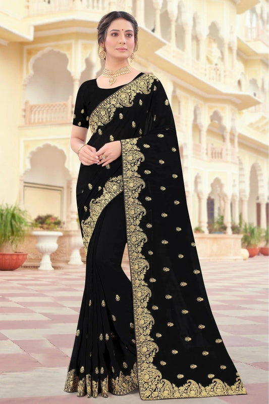 Black Vichitra Silk Resham Saree NCSD10910676