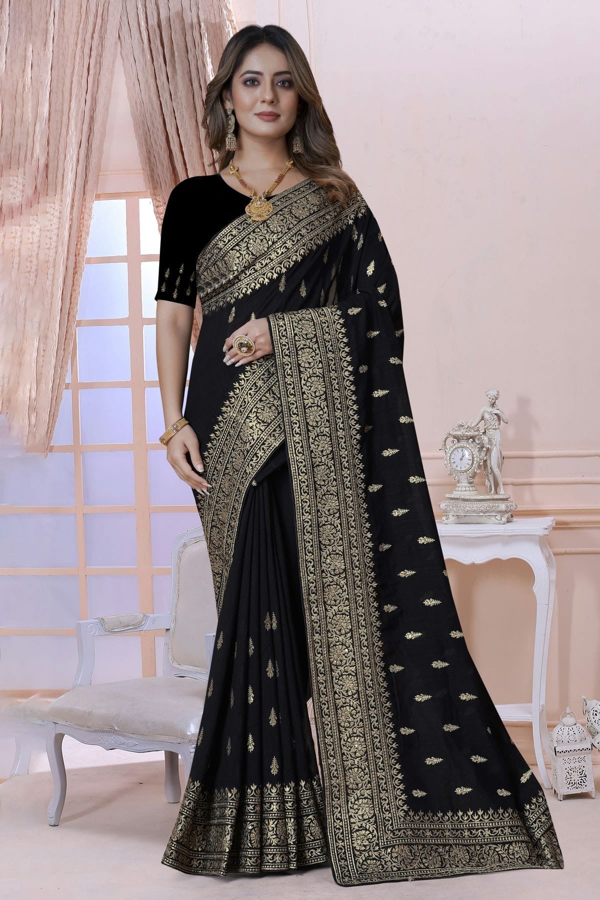 Black Vichitra Silk Saree NCSD10910326