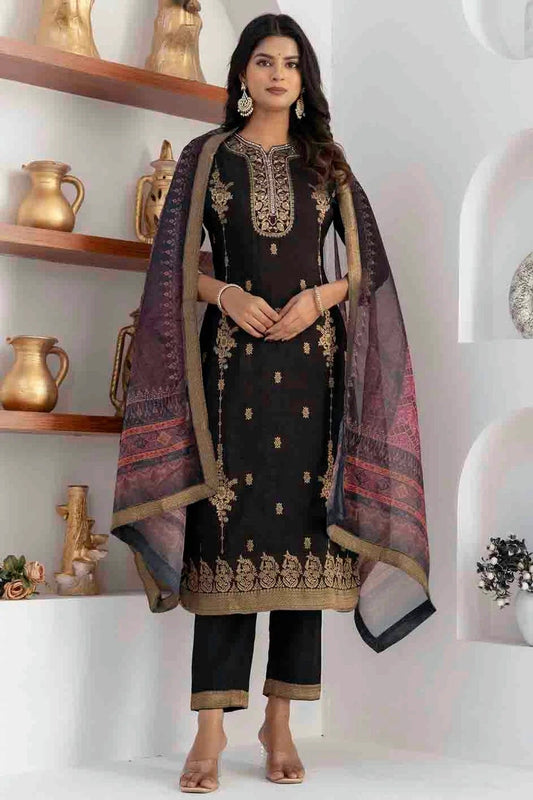Black Viscose Silk Woven Pant Style Suit NCSS11110350