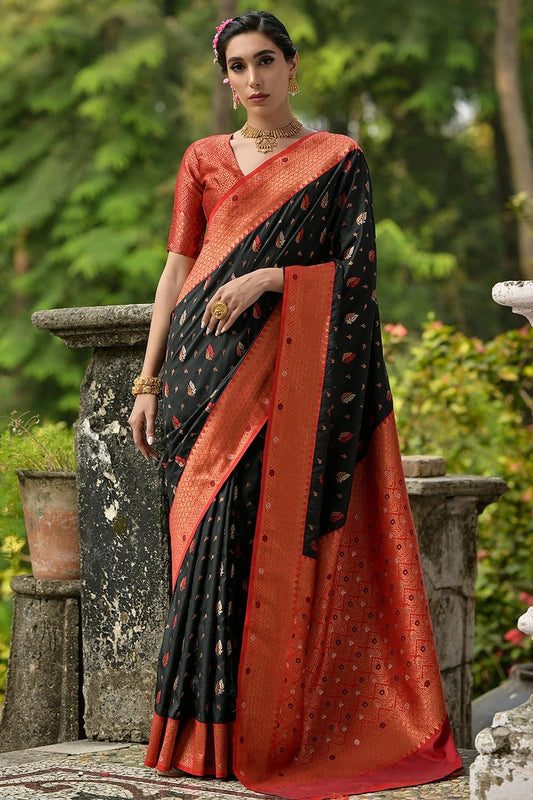 Black Woven Banarasi Silk Saree NCSD12610173