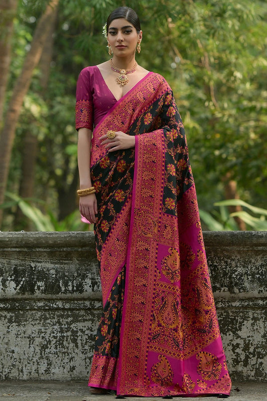 Black Woven Pashmina Silk Saree NCSD12610161