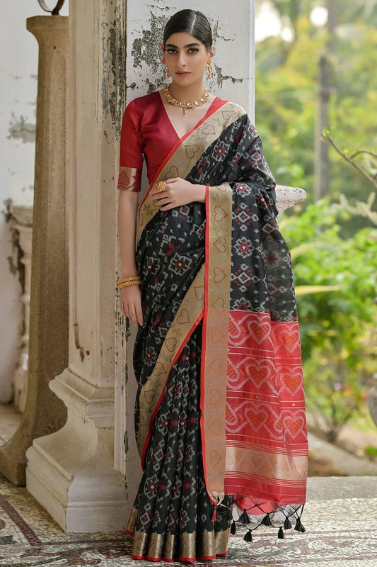 Black Woven Raw Silk Saree NCSD12610153