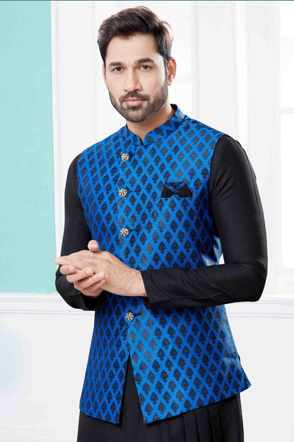 Black and Blue Indo Western In Silk Dupion  NCSH10410547