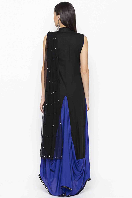 Black and Blue Plus Size Stitched Cotton Embroidery Pant Style Suit NCSS10710612