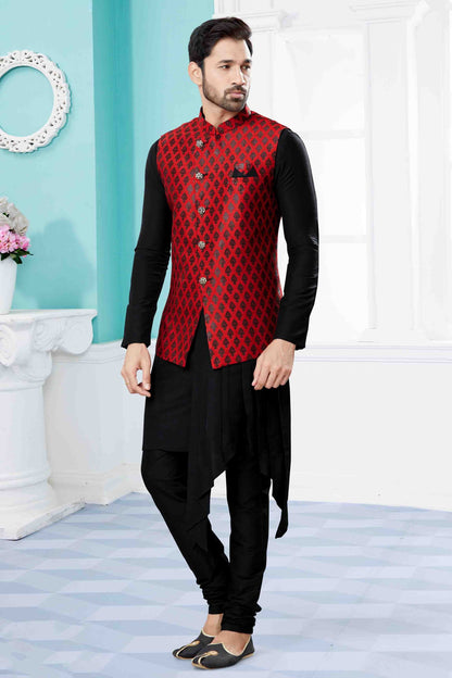 Black and Maroon Indo Western In Silk Dupion NCSH10410553