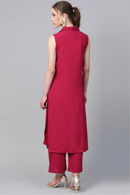 Black and Pink Plus Size Crepe Straight Kurta Palazzo Set  NCKR10610106
