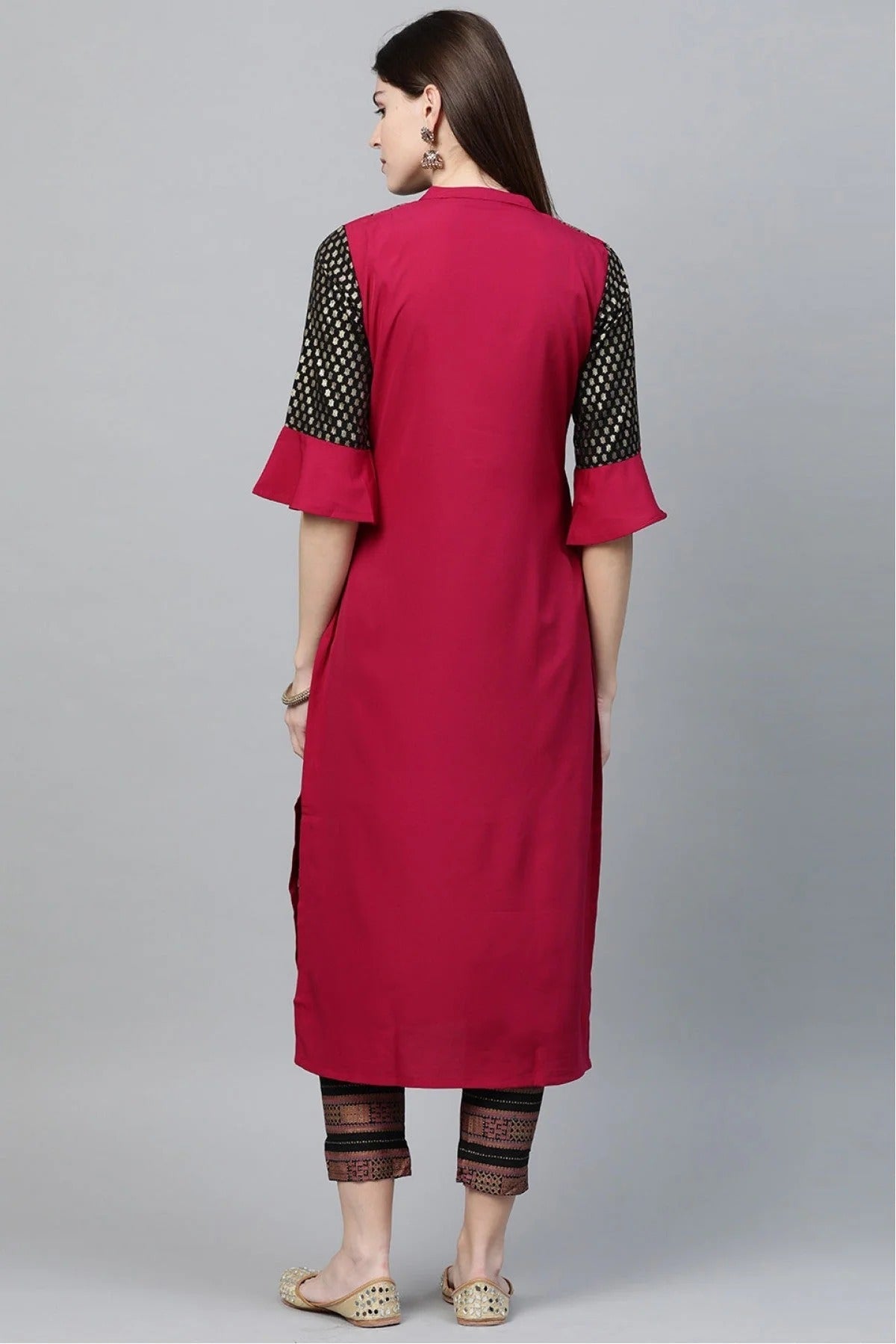 Black and Pink Plus Size Crepe Straight Kurta Pant Set  NCKR10610147