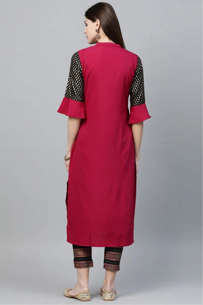 Black and Pink Plus Size Crepe Straight Kurta Pant Set  NCKR10610147