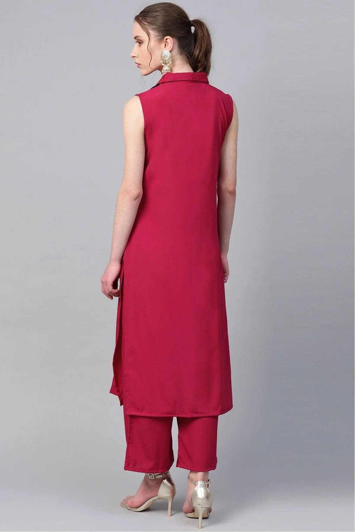 Black and Pink Plus Size Crepe Straight Kurti NCKR10610185