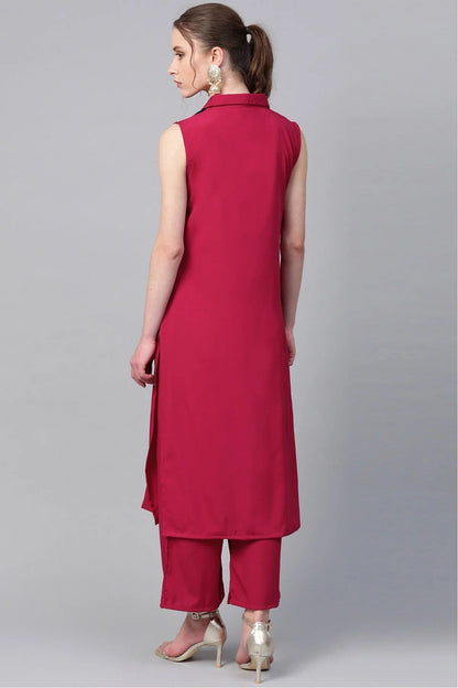 Black and Pink Plus Size Crepe Straight Kurti NCKR10610185
