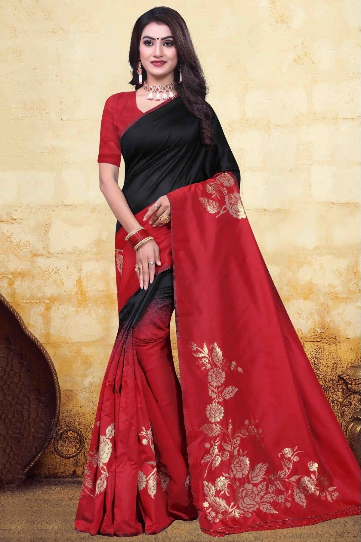 Black and Red Banarasi Art Silk Traditional Saree NCSD11210784