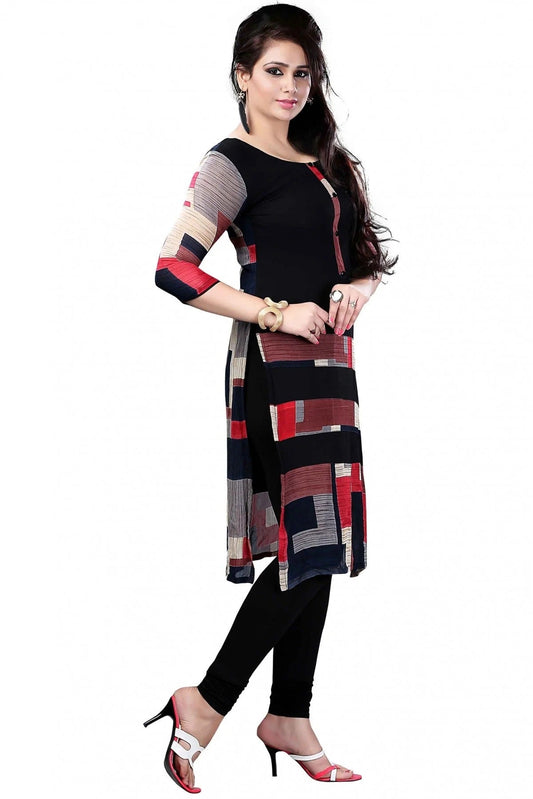 Black and Red Plus Size Crepe Straight Kurti NCKR10610171