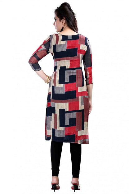 Black and Red Plus Size Crepe Straight Kurti NCKR10610171