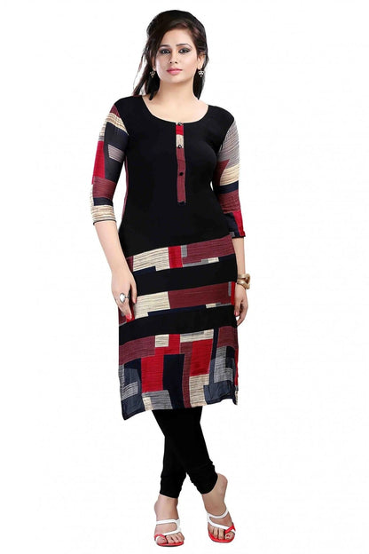 Black and Red Plus Size Crepe Straight Kurti NCKR10610171