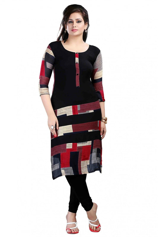 Black and Red Plus Size Crepe Straight Kurti NCKR10610171
