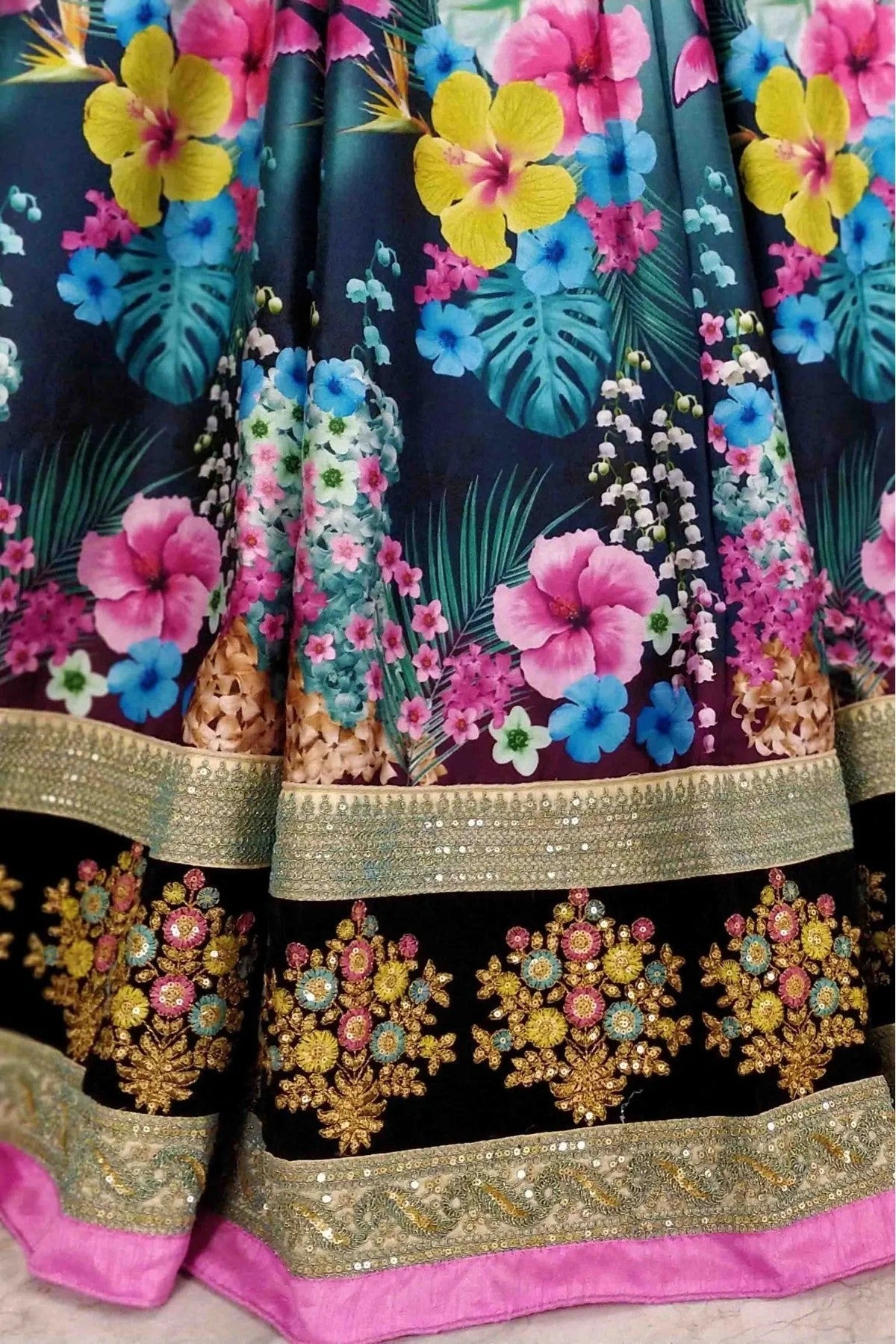 Black and Sky Blue Art Silk Lehenga Choli NCLC10110246
