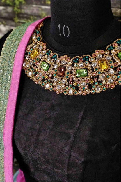 Black and Sky Blue Art Silk Lehenga Choli NCLC10110246