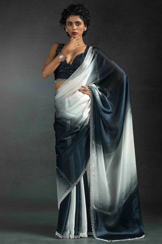 Black and White Fendi Satin Silk Designer Saree NCSD11210143