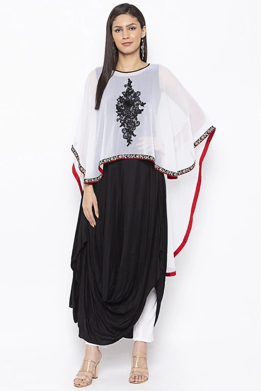 Black and White Plus Size Cotton Embroidery Kurta Set NCKR10710367