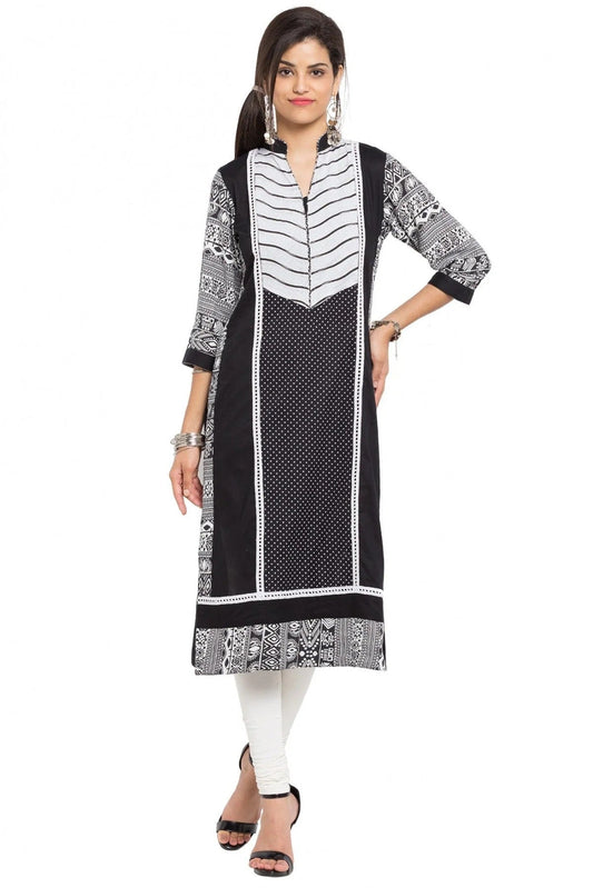 Black and White Plus Size Cotton Kurti NCKR10710160