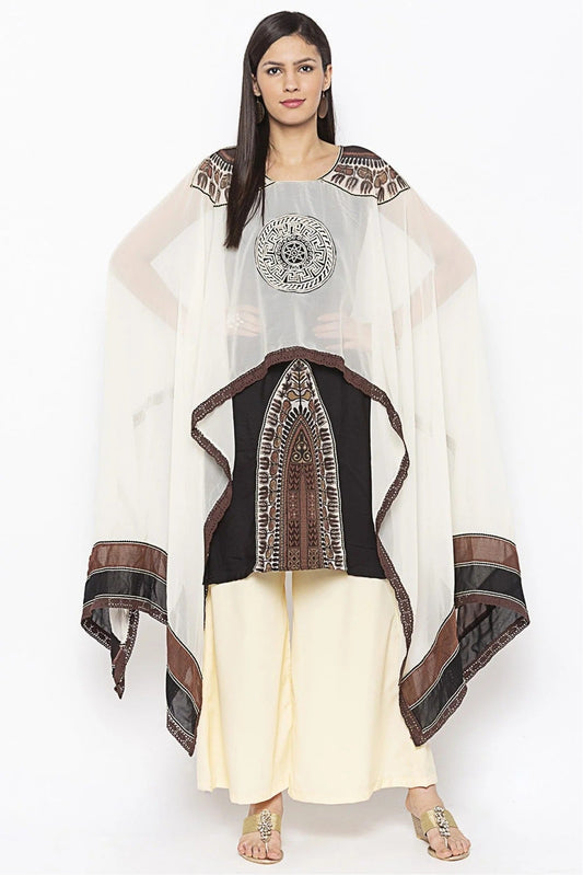 Black and White Plus Size Crepe Embroidery Kurti NCKR10710377