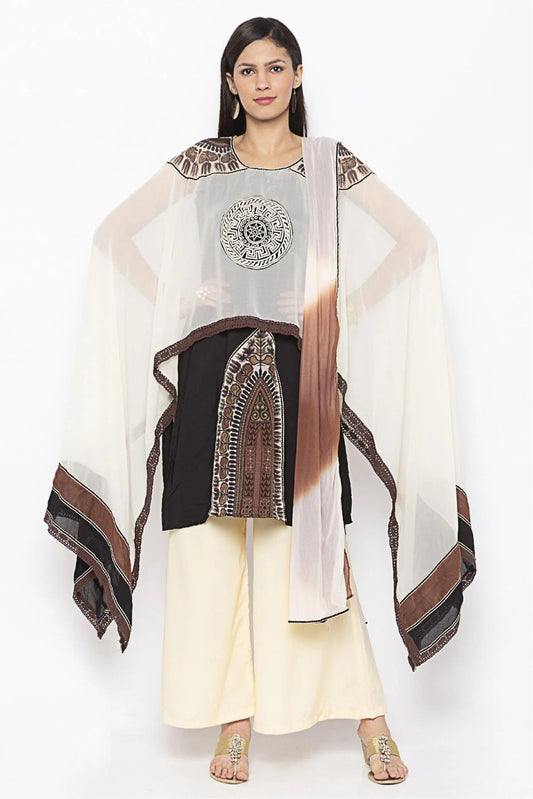 Black and White Plus Size Crepe Embroidery Palazzo Pant Suit NCSS10710623