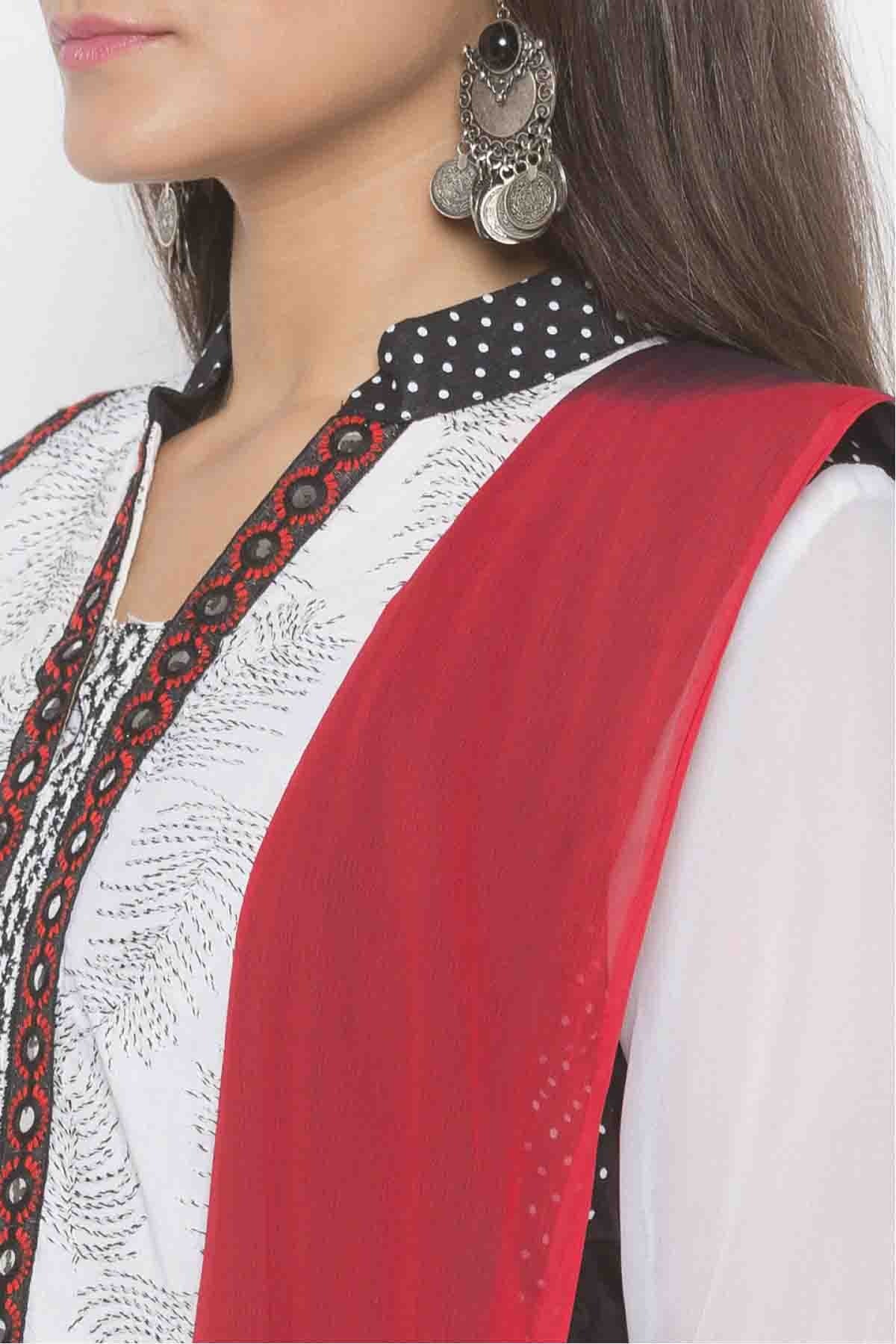 Black and White Plus Size Stitched Cotton Embroidery Pant Style Suit NCSS10710599