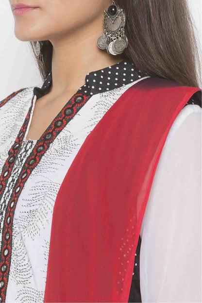 Black and White Plus Size Stitched Cotton Embroidery Pant Style Suit NCSS10710599