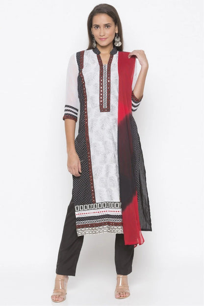 Black and White Plus Size Stitched Cotton Embroidery Pant Style Suit NCSS10710599