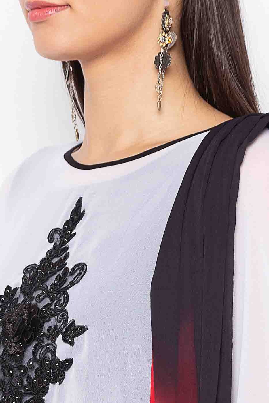 Black and White Plus Size Stitched Cotton Embroidery Pant Style Suit NCSS10710613