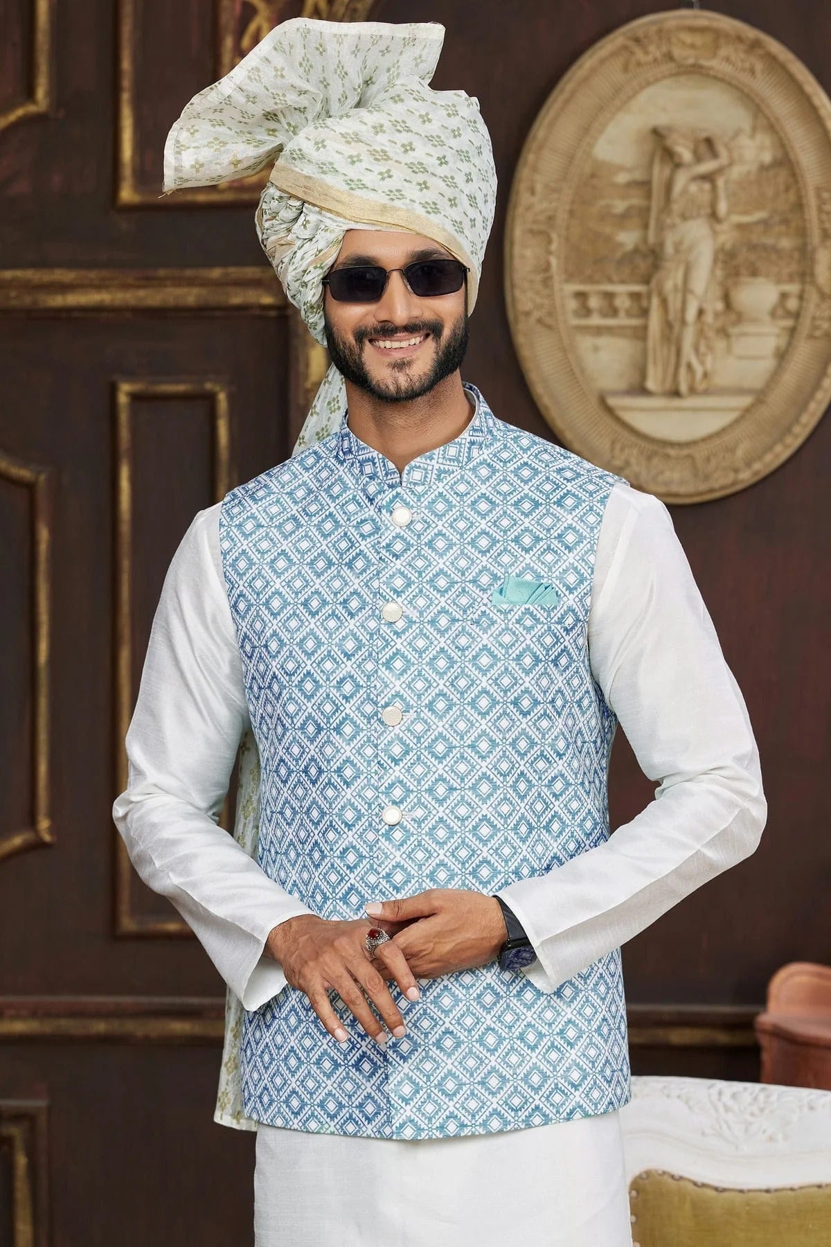 Blue Art Silk Kurta PajamaWith Jacket  NCKP12310114