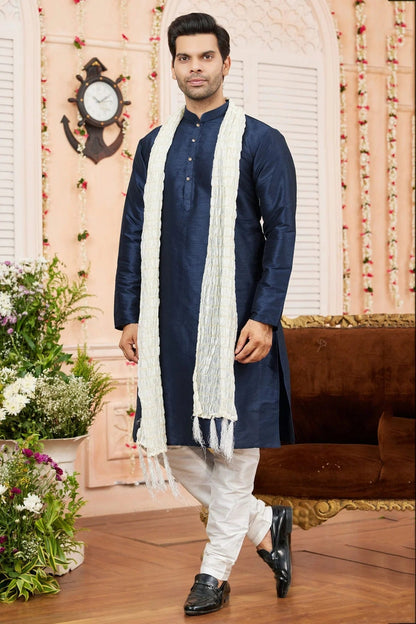 Blue Art Silk Kurta PajamaWith Stole NCKP12310130