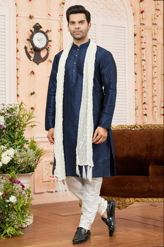 Blue Art Silk Kurta PajamaWith Stole NCKP12310130
