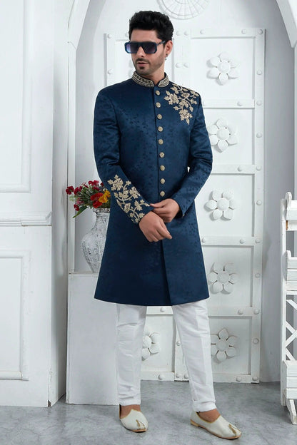 Blue Art Silk Sherwan With Churidar Pant  NCSH12310293