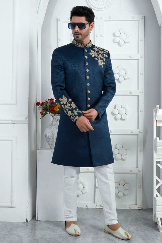 Blue Art Silk Sherwan With Churidar Pant  NCSH12310293