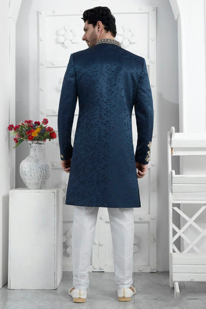 Blue Art Silk Sherwan With Churidar Pant  NCSH12310293