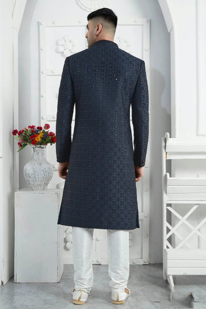 Blue Art Silk Sherwan With Churidar Pant  NCSH12310294