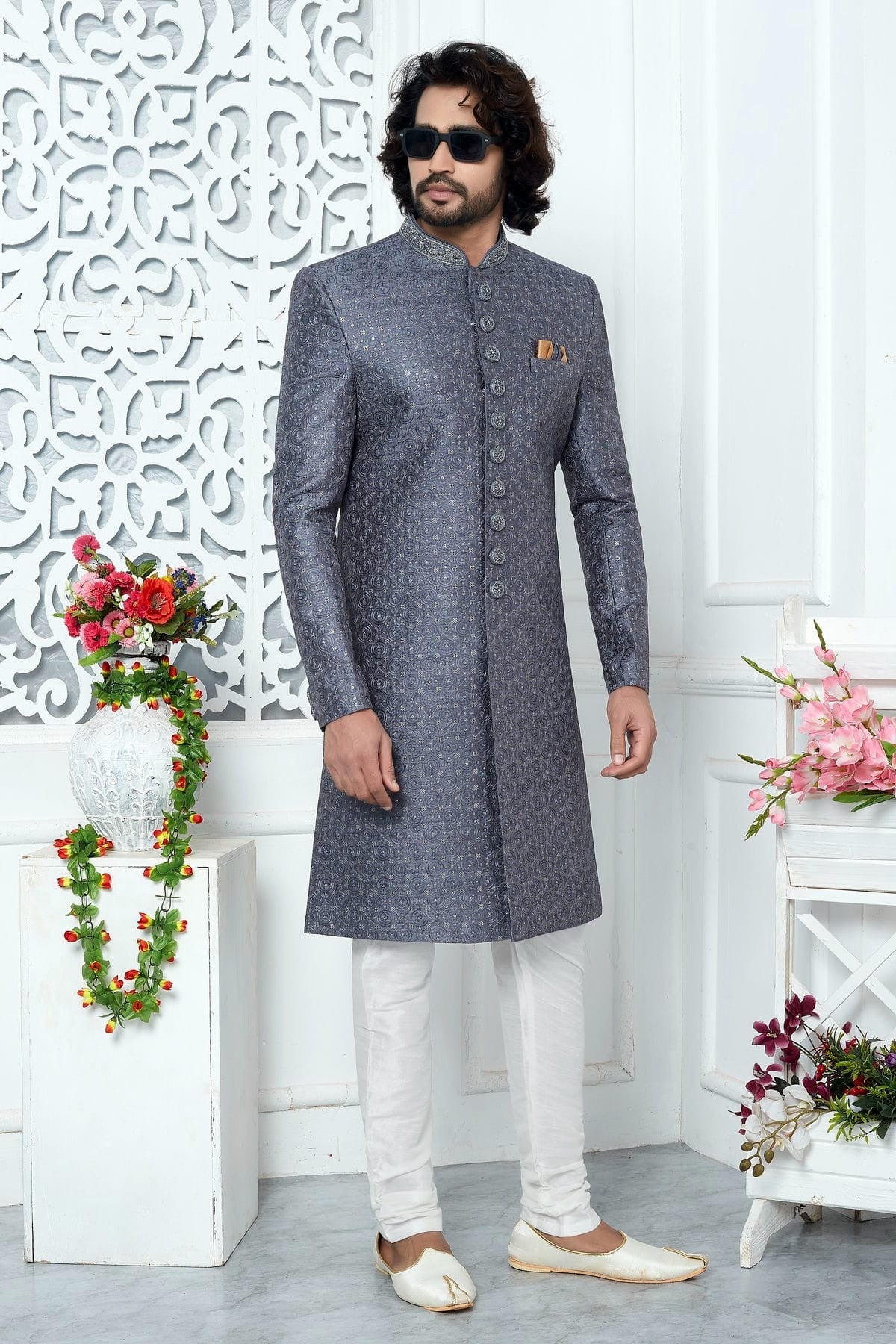 Blue Art Silk Sherwan With Churidar Pant  NCSH12310307