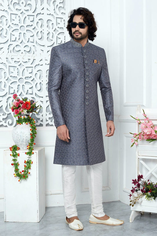Blue Art Silk Sherwan With Churidar Pant  NCSH12310307