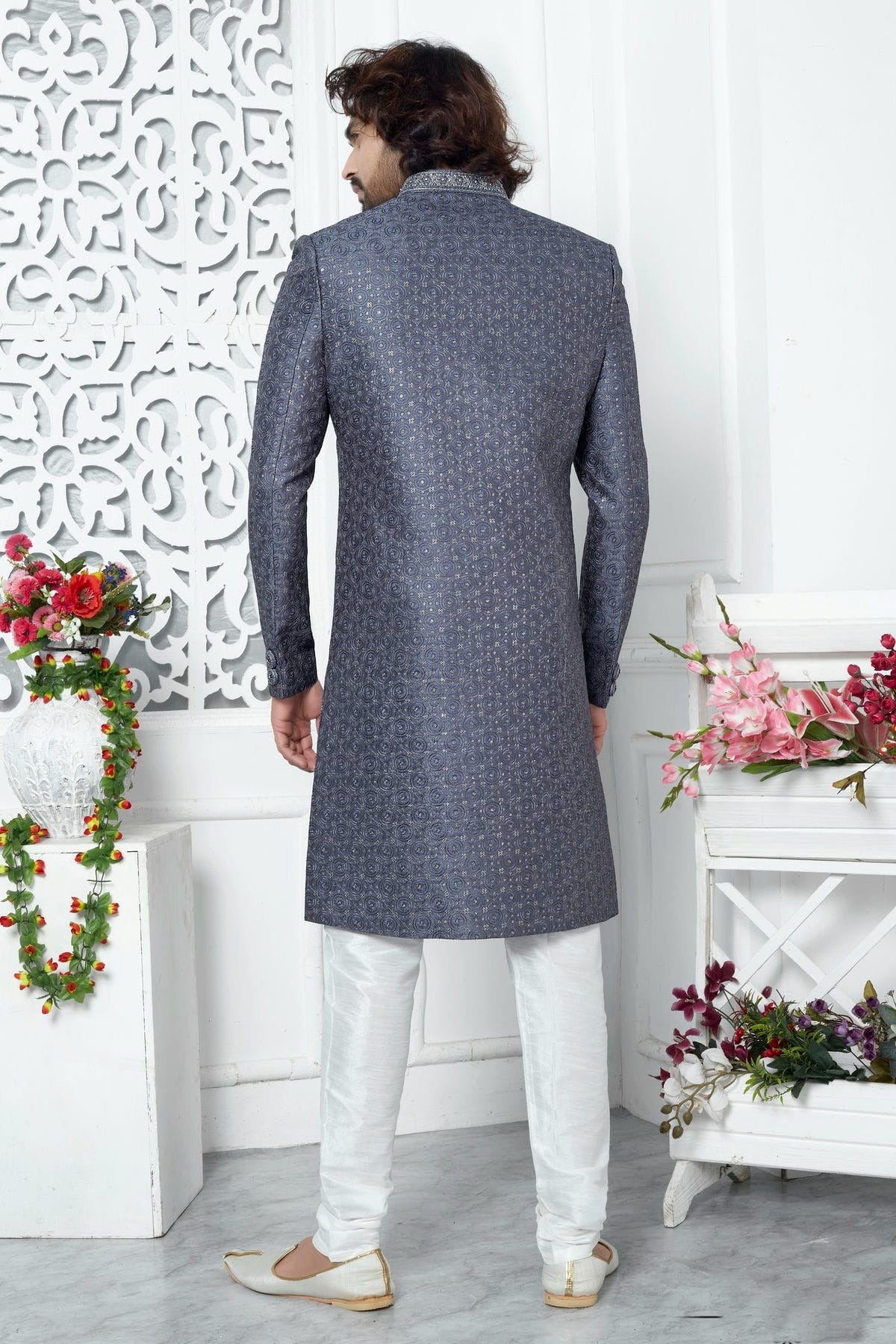 Blue Art Silk Sherwan With Churidar Pant  NCSH12310307