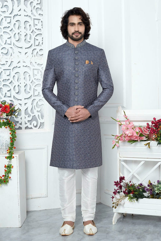 Blue Art Silk Sherwan With Churidar Pant NCSH12310307
