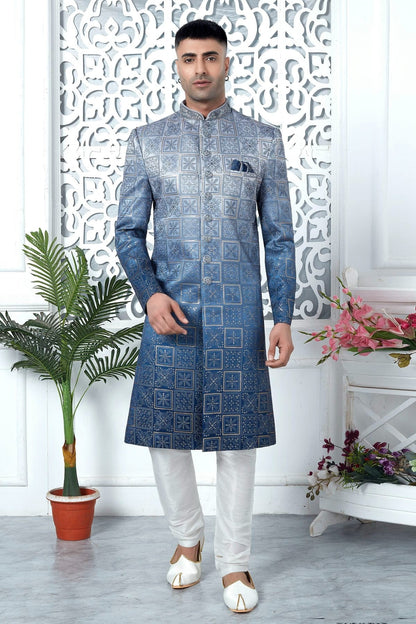 Blue Art Silk Sherwan With Churidar Pant NCSH12310318