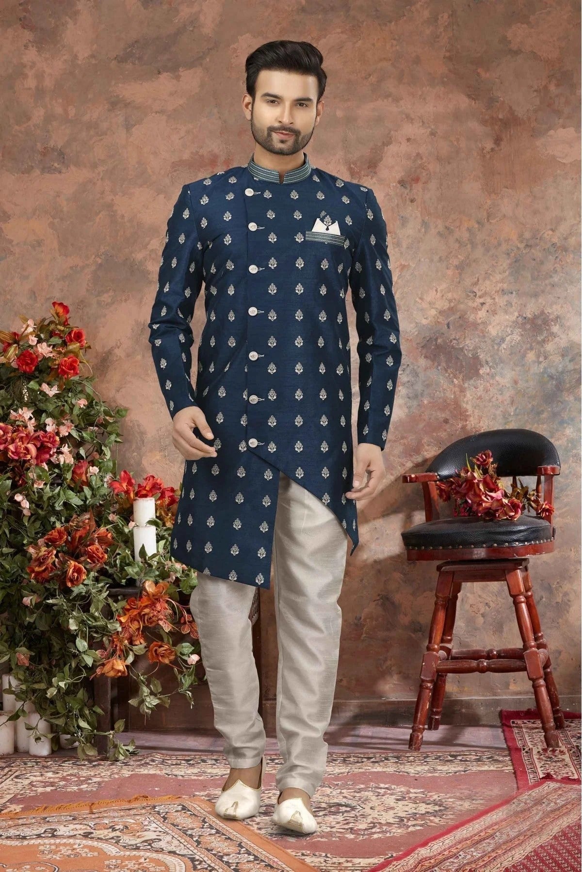 Blue Art Silk Thread Sherwani NCSH10410435