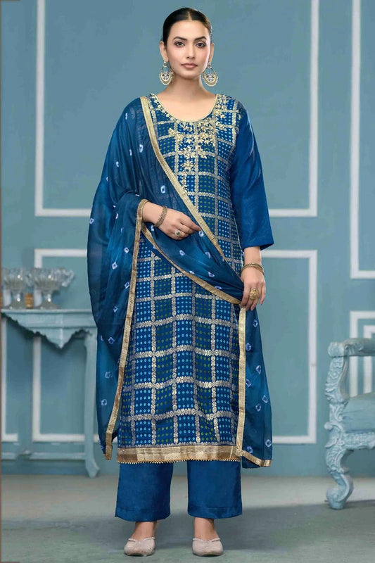 Blue Banarasi Cotton Pant Style Suit NCSM11110714