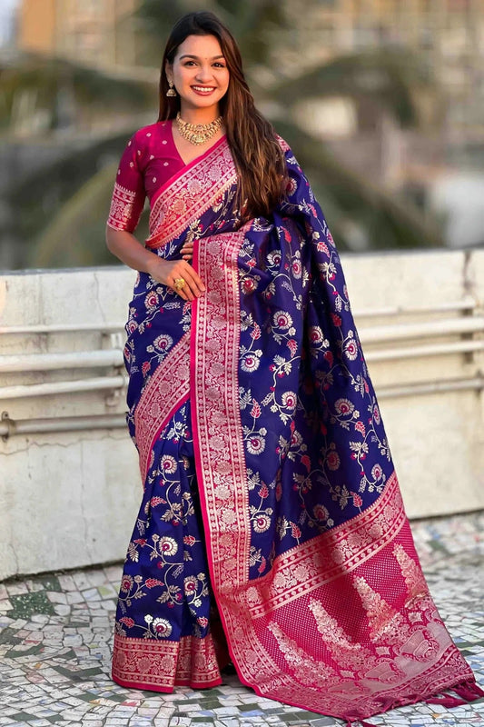 Blue Banarasi Silk Meenakari Traditional Saree NCSD11110443