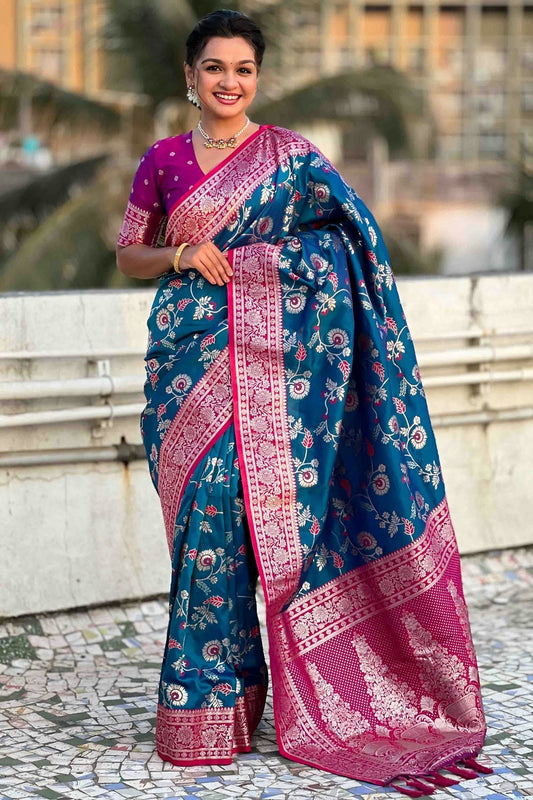 Blue Banarasi Silk Meenakari Traditional Saree NCSD11110447